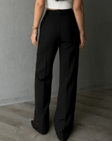 Pantalones rectos de unicolor, casuales y elegantes, minimalistas, adecuados para el uso diario, el transporte y la oficina - Negro - Ver 3