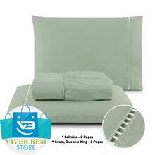 Jogo de Lençol 400 fios micropercal Ponto Palito - Verde Salvia - Visão 2