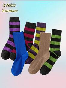 1/2/3/4/5/6 pares de calcetines de estilo retro a rayas para mujer, calcetines de media caña de punto acanalado de estilo grunge Y2K de algodón para uso diario y cosplay - Morado - Ver 14