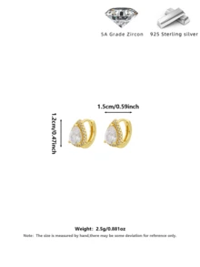 925银镀金锆石双圈耳环，梨形密镶微镶法式迷你礼盒 - 金色 - 查看 2