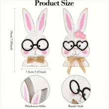 2pcs/Set Fashionable Easter Bunny Figurines, Male Bunny With Round Black Glasses And Linen Bow Tie, Female Bunny With Heart-Shaped Glasses, Pink Polka Dot Hair Clip And Soft Linen Bow Tie - Bow Bunny - View 10