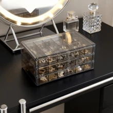 Large Capacity Jewelry Organizer Box, 3/5 Tier Transparent Drawer Jewelry Storage Case, Earring Ring Necklace Bracelet Display Holder, Portable Desktop Small Jewelry Accessories Storage Box, Perfect Gift For Women And Girls Best Friends - 透黑色 - 查看 9