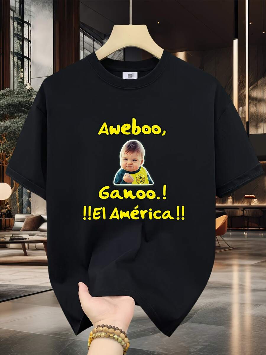 Camiseta para Hombre 100% Algodón - Manga Corta, Cuello Redondo, Estampado Digital, Cómoda para Todas las Estaciones, Lavable a Máquina, Ideal para Salidas Diarias; Diseño Circular en Cuello Redondo, Camiseta Casual de Verano, Estilo "Muscle Freaks" de Club de Fútbol América