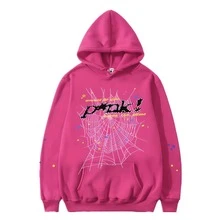 SP5DER Hoodie Cobweb Pattern Spider Worldwide Tracksuit Unisex Sweatshirt Men Women Graphic Outwear, Tracksuit Pullover Sweatshirt For Women Men Matching Hoodies For Couples - Rose red/hoodie - 查看 4