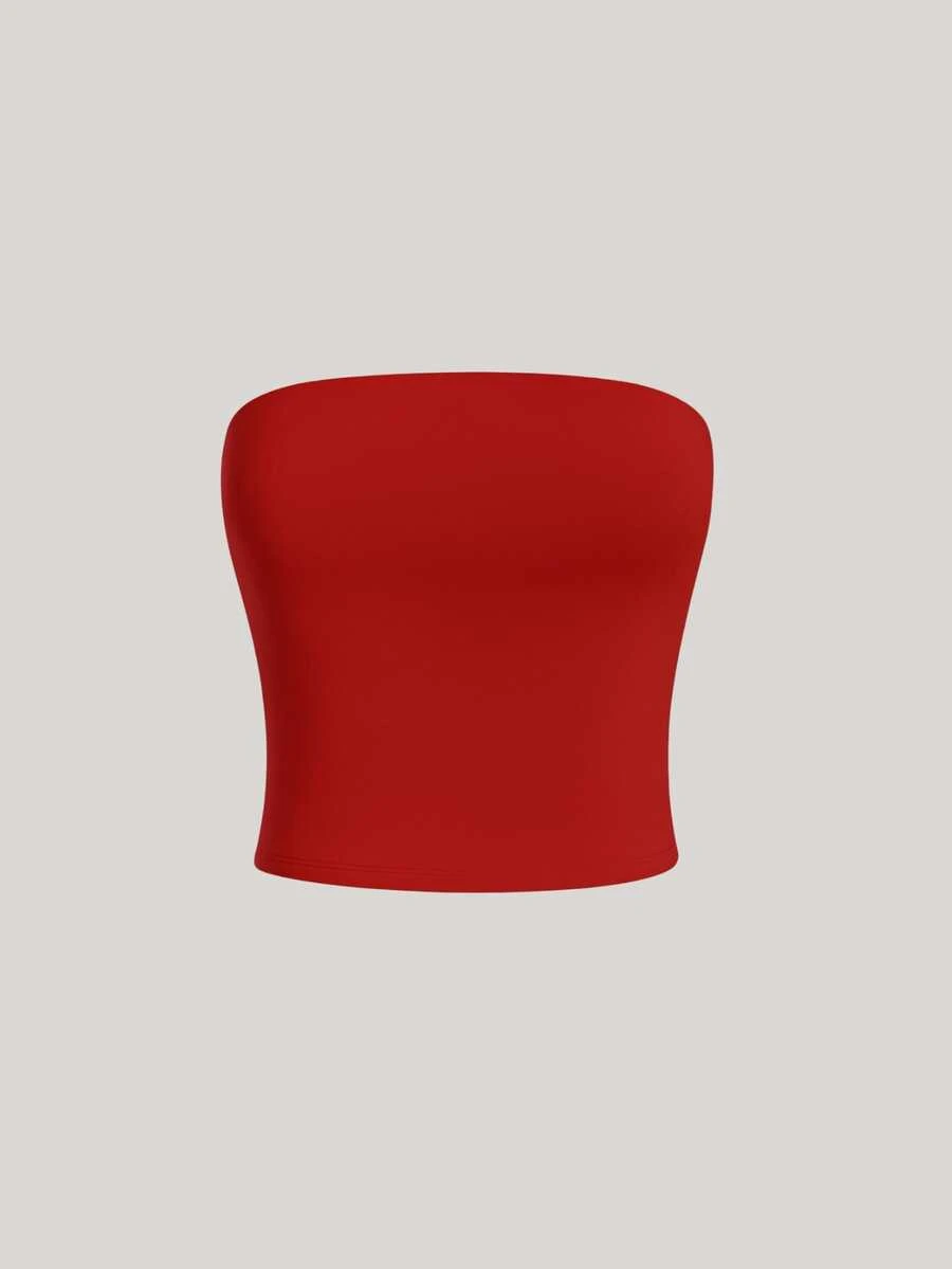 Women's Basic Strapless Cropped Tube Top, Long, Double-Sided, No Padding - Cereza - Ver 1