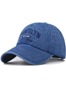 1pc BROOKLYN EST.1902 UNITED STATES Embroidered Unisex Baseball Cap, Fashionable Casual Washed Denim Soft Crown Curved Brim Hat - Multicolor - View 16