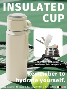 1个500毫升不锈钢水瓶，大容量带提手，保温，设计优雅，便携，适合旅行、运动、返校、露营等场合，是露营必备品。 - 彩色 - 查看 9