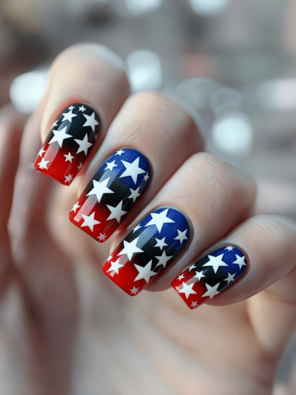 Blue Gradient Star Pattern Design For Nails 24 Pieces Of Nails Press On Fake Nails Nails Supplies Art Y2k Nails