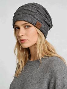 1pc Or 2pcs Gothic Style Men Embroidered Scarf Knitted Beanie, Women's Fashion Street Ski Hat, Warm And Versatile Cold Weather Cap, Loose Fit. - H - View 11