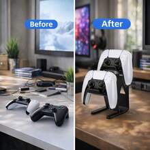 Metal Dual Controller Desktop Stand, Heavy Duty Gamepad Holder With Stable Base, Elegant Organizer Compatible With Switch Style Controllers And Other Mainstream Game Controllers, Space Saving Desk Storage Stand, Black - Multicolor - View 6