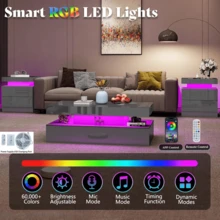 Coffee Table With LED Light, Modern High Gloss Finish Center Table With 2-Tier Storage Space, Minimalist Coffee Table For Living Room - Xám - Xem 8