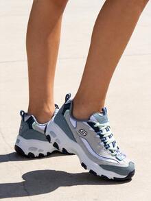 Skechers 女士休闲鞋 D"LITES 1.0 时尚系带运动鞋 轻便舒适运动鞋 13143-GYBL - 灰色/藍色 - 查看 1