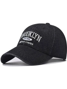 1pc BROOKLYN EST.1902 UNITED STATES Embroidered Unisex Baseball Cap, Fashionable Casual Washed Denim Soft Crown Curved Brim Hat - Multicolor - View 14