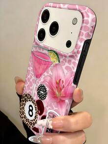 Stylish Cute Leopard Print Pattern Glossy Phone Case Compatible With IPhone 17ProMax 17Pro 17Air 17 16 15 14 13 12 11 Pro Max 16 15 14 Plus Cases Shockproof Back Cover Shell - Coral Pink - View 2