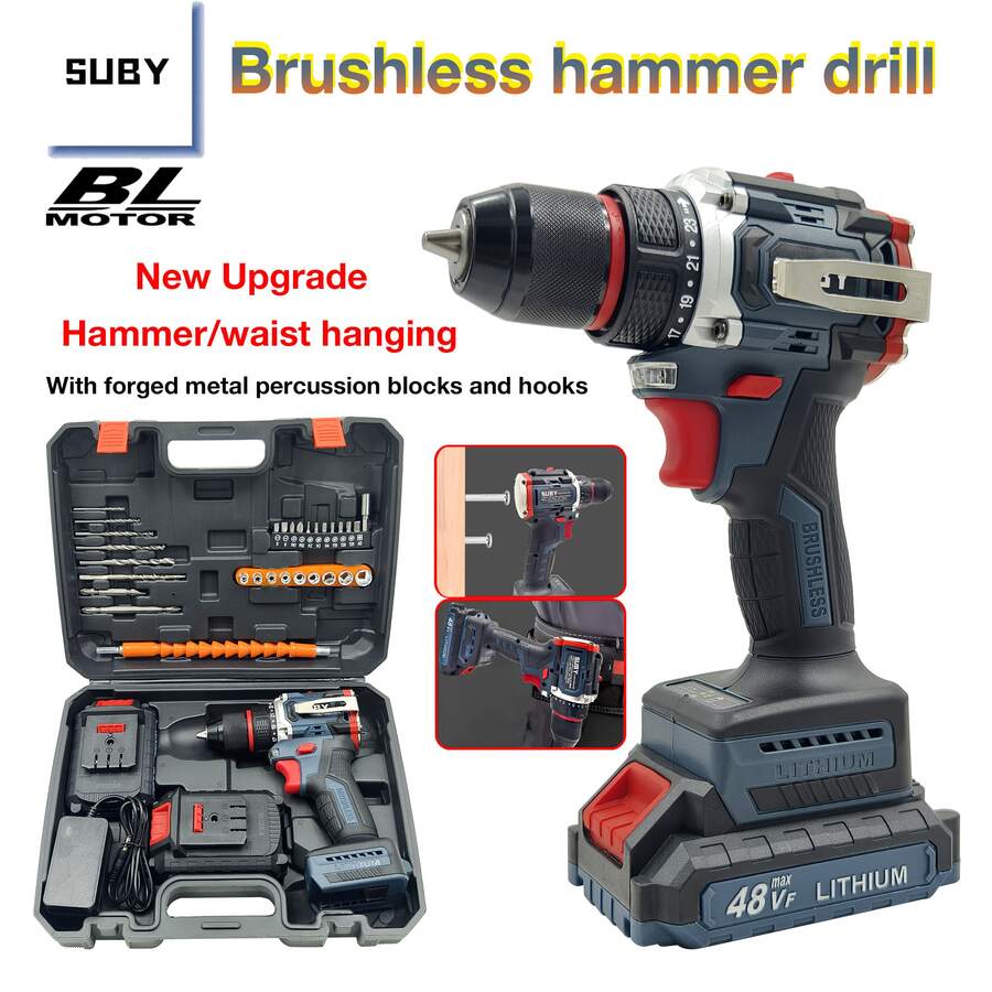 SUBY Cordless Brushless Impact Drill With 2 Pcs 1200mAh Batteries, 1 Fast Charger, Portable Hook, Suitable For Home Improvement & DIY