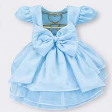 Vestido Bebezinha Festa Infantil Menina Criança Com Pérolas Lindo Bebê Luxo Criança Aniversário Casamento Moderno Rodado - Azul bebê - Visão 11