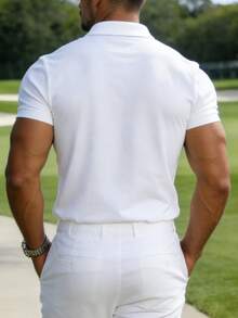 Men's Golf Short Sleeve Polo Shirt, Casual Summer - White - View 2