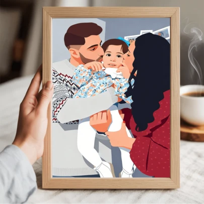 Personalized Valentine's Day Gift For Husband, Custom Couple Portrait Photo Wall Art Gift, Flat Illustration