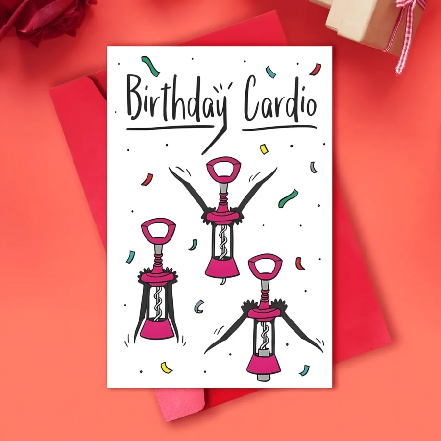 1 Fun Wine Lover Birthday Card Bottle Opener Design, Multilingual Valentine's Day, Carnival, Anniversary, Friendship Day - Humorous Fitness Theme Card - One Size Fits All - View 1