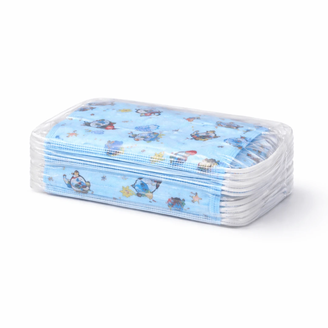 Paquete con 50 Cubrebocas de Triple Capa Termosellados Infantiles con Diseño - 1 caja Azul - Ver 1