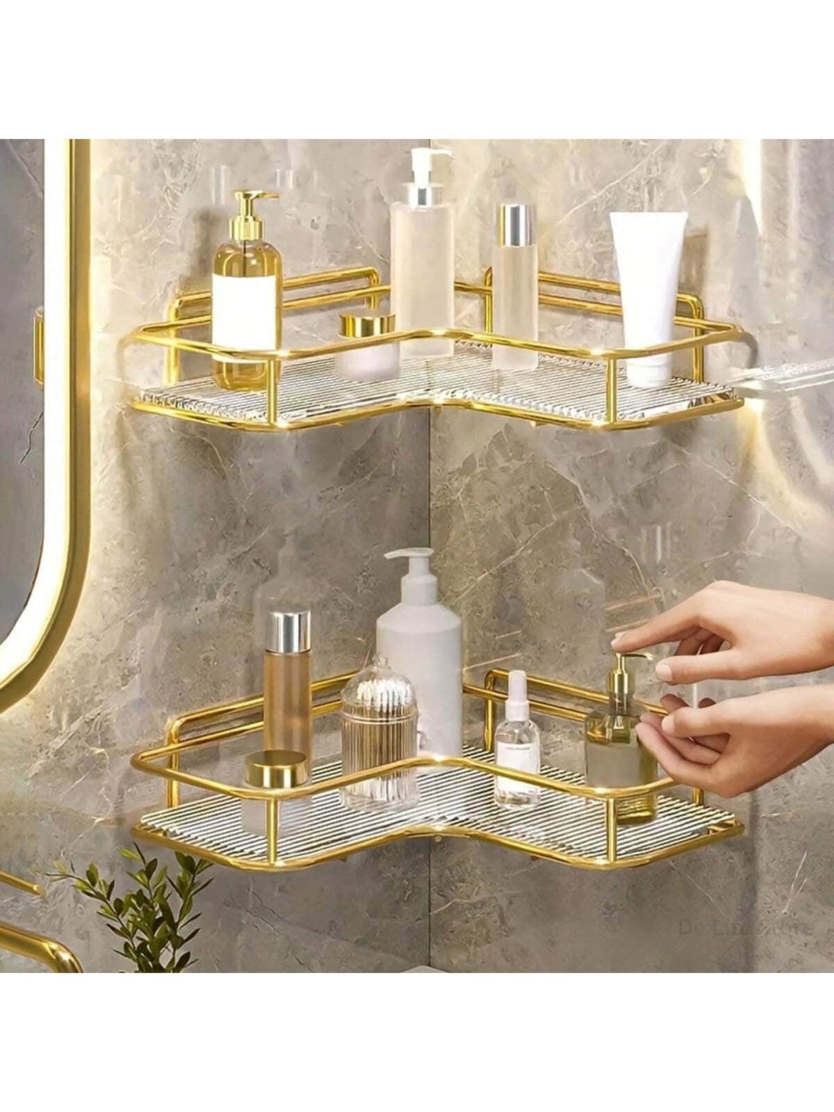 Luxury Acrylic Corner Shelf: Wall-Mounted Bathroom Storage Rack For Storing Cosmetics And Accessories - Gold - View 1