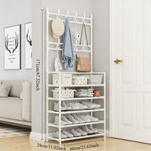 5 Tier Multifunctional Storage Rack With 8 Double Hooks, Shoe Rack, Coat Rack,Free-Standing Clothes Coat Hat Shoe Organizer For Entryway, Bedroom, Living Room, Office & Kitchen, Easy To Assemble Independent Storage Solution - 白色 - 5 層 - 查看 1