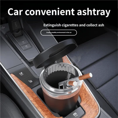 Cenicero portátil para automóvil, cenicero ignífugo con tapa para uso en automóvil y hogar