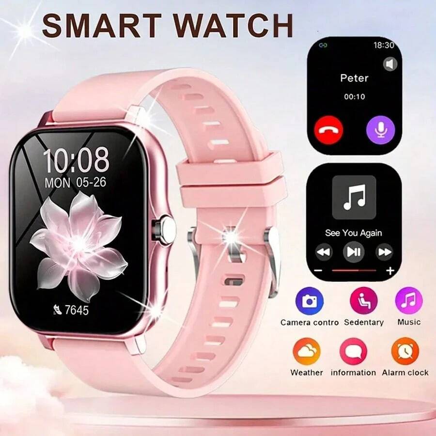 1,83-calowy, w pełni dotykowy ekran, unisexowy smartwatch z następującymi funkcjami: odbieranie połączeń, powiadomienia o wiadomościach, sterowanie muzyką, zdalny aparat, krokomierz, śledzenie kalorii, wiele trybów sportowych, alarm, powiadomienia o połączeniach i wiadomościach, kompatybilny z systemami Android i iOS - Wielokolorowe - Zobacz 1