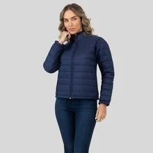 Women's Puffer Jacket, Warm Coat With Lining, No Hood - 藏蓝色 - 查看 5