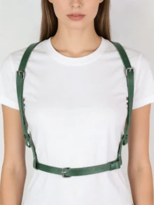 Y2K Green PU Leather Body | Adjustable Strap Chest , Suitable For Festivals And Club Wear - A - View 7