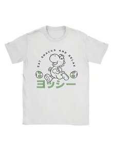 BREATHABLE SUMMER Supers Marios Yoshis Watercolor Splash Men T Shirts Game Anime Vintage Tees Short Sleeve Crewneck TShirts Pure Cotton New Clothes2 - 白色 - 查看 1