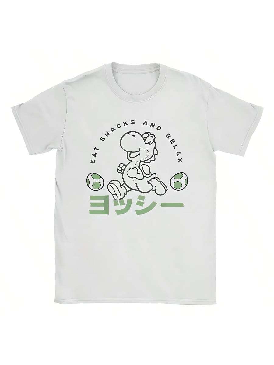 BREATHABLE SUMMER Supers Marios Yoshis Watercolor Splash Men T Shirts Game Anime Vintage Tees Short Sleeve Crewneck TShirts Pure Cotton New Clothes2 - 白色 - 查看 1