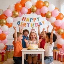 36pcs/Set Orange Balloon Kit, Balloon Ribbons/Metallic Finish, Gold Metallic Balloons, Neutral Bridal Shower Party Decorations, Suitable For Anniversary/Birthday Party/Bachelor/Bachelorette Party/Gender Reveal, Gift - Multicolor - View 2