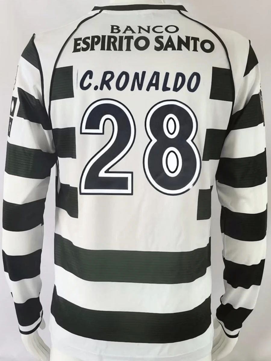 0103 Retro Long Sleeve Soccer Jersey Home Jersey,No. 28 RONALDO Football Shirt - 墨綠色 - 查看 1