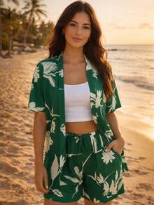 Duna Floral Kimono Set - Lightness, Style And Pockets That We Love! - Green - View 2