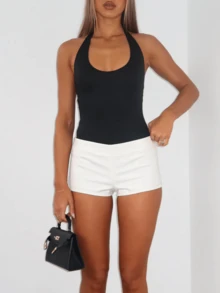 Women Y2k Micro Shorts Vintage Casual Summer Low Rise Back Zipper Mini Booty Shorts Slim Fitted Cheeky Boyshort Rave Party Club Streetwear - White - View 6