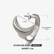 1枚时尚不锈钢星月开口戒指，简约不对称设计，适合女性日常佩戴 - 星月 - 查看 5