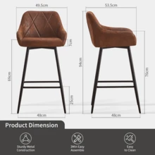 AINPECCA Bar Stools Set Of 2/4, Velvet Breakfast Bar Stools With Upholstered Seat, Armrest And Metal Leg For Home Kitchen, Breakfast Bar, Counter - Brown - View 3