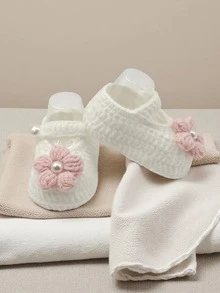 1 par dopskor för spädbarn, vita pärlstickade tofflor, spädbarnsskor - Rosa - Visa 6