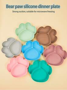 1pc Baby Silicone Suction Plate With Compartments, Infant Toddler Feeding Dish, Anti-Slip Divided Plate, Dishwasher Children Tableware Set - Multicolor - View 1