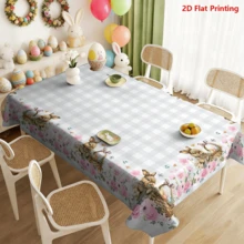 1/20pcs Easter Tablecloth, Cute Rabbit & Easter Egg Floral Pattern Tablecloth, 100% Polyester, Stain Resistant, Easy Clean, Versatile Use For Kitchen, Living Room, Outdoor Party Decor, Easter Decoration, Easter Gift - Multicolor - View 5