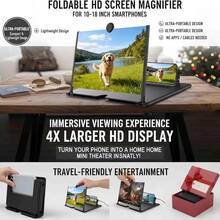 Amplificador de pantalla universal con soporte de teléfono, HD anti-reflejo anti-fatiga ocular, ajustable en ángulo plegable, para ver películas videos en hogar oficina y al aire lib - Negro - Ver 2