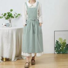 女士亚麻围裙，腰部可调节，柔软舒适，带口袋，适合园艺、厨房、浴室、居家等各种场合。 - 彩色 - 查看 14