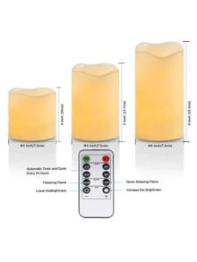 3-Pack Of Flameless LED Candles With Remote Control - Realistic 3D Flickering Flames, Battery-Powered Column Candles With Timer Function, Suitable For Home Décor, Weddings, Holidays And Party Atmosphere. - Beige - View 8