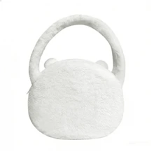 名创优品自嘲熊毛绒单肩包，女士可爱大容量白色手提包，卡通手提包 - 白色 - 查看 11