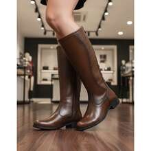 Elegant Women's Riding Boot, High Shaft, Lace-Up, Side Zipper, Soft And Comfortable, New Winter Collection - Rust Brown - View 3