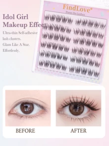 60Clusters Korean Glue Free Eyelashes Natural Lashes Korean Girl Group Eyelash Wear No Glue Needed Lash Manga Cartoon U-Shaped False Eyelashes 11-13mm Pre Glued Soft And Light Lashes Gift For Women And Girl Korean Japanese Makeup Tools - C - 查看 4