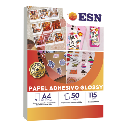 PAPEL ESN ADHESIVO A4 GLOSSY 115 GR 50 H
