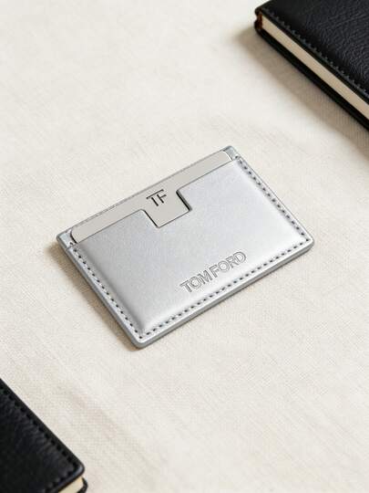 Tom Ford Espejo de tarjetero plateado, espejo portátil de doble cara, espejo de maquillaje de cuero exquisito y de moda, espejo portátil para retoques de maquillaje, adecuado para uso diario, un excelente regalo para la novia