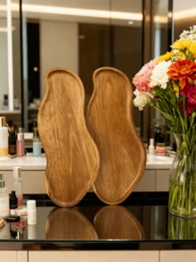 Holz Schmuckablage, Halskette Ring Ohrringe Aufbewahrungsablage, verschiedene geformte kreative Holzablagen, dekorative Ablagen, Kosmetikablagen, Geschirrablagen, Ausstellungsdekorationsablagen, Retro-Stil Dekorationsablagen, Aufbewahrungsablagen, Make-up Raum Dekoration - Mokka-Braun - Übersicht 12